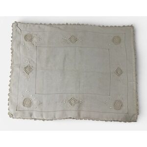 Vtg Handmade Pillow Sham Embroidered Cutwork Crochet Lace Victorian 14x19 Shabby